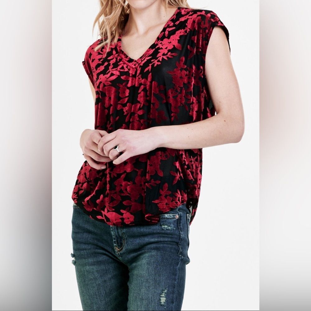 Dear John Yanis Novelty Velvet Burnout Floral Top Small NWT romantic holiday